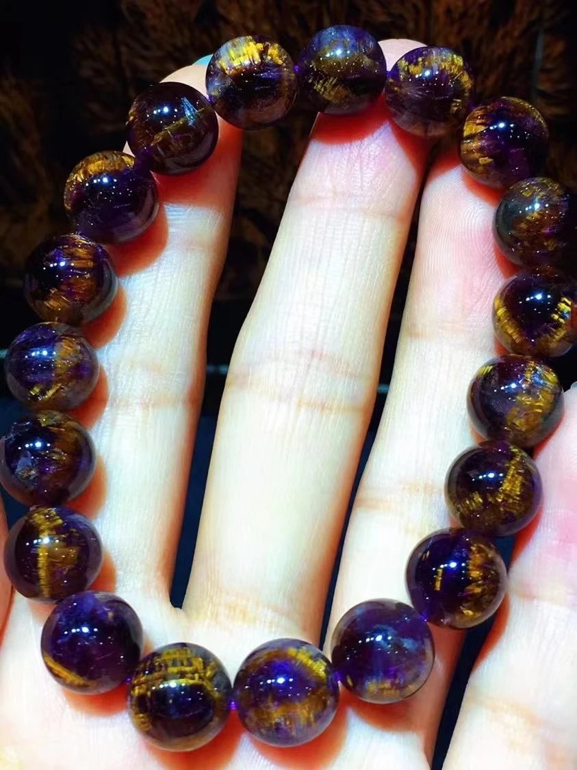 10.2mm Natural Cacoxenite Purple Auralite 23 Clear Round Beads Bracelet Women Men Cat Eye Canada Stretch Jewelry  AAAAA