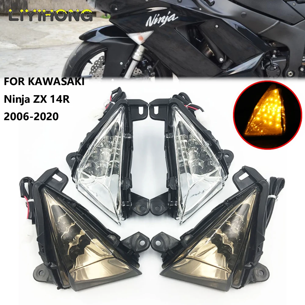 Front LED Turn Signal Indicator For KAWASAKI ZX14R ZZR1400 2006-2020 CONCOURS 14 GTR1400 Motorcycle Turning Light Blinker Lamp