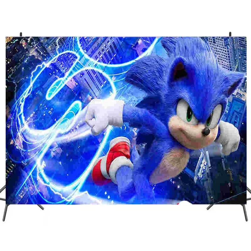 150x90cm Blue Hedgehog Soniks Banner Background Boy Birthday Children's Favor Wall Party Backdrops Decorations Baby Shower Decor