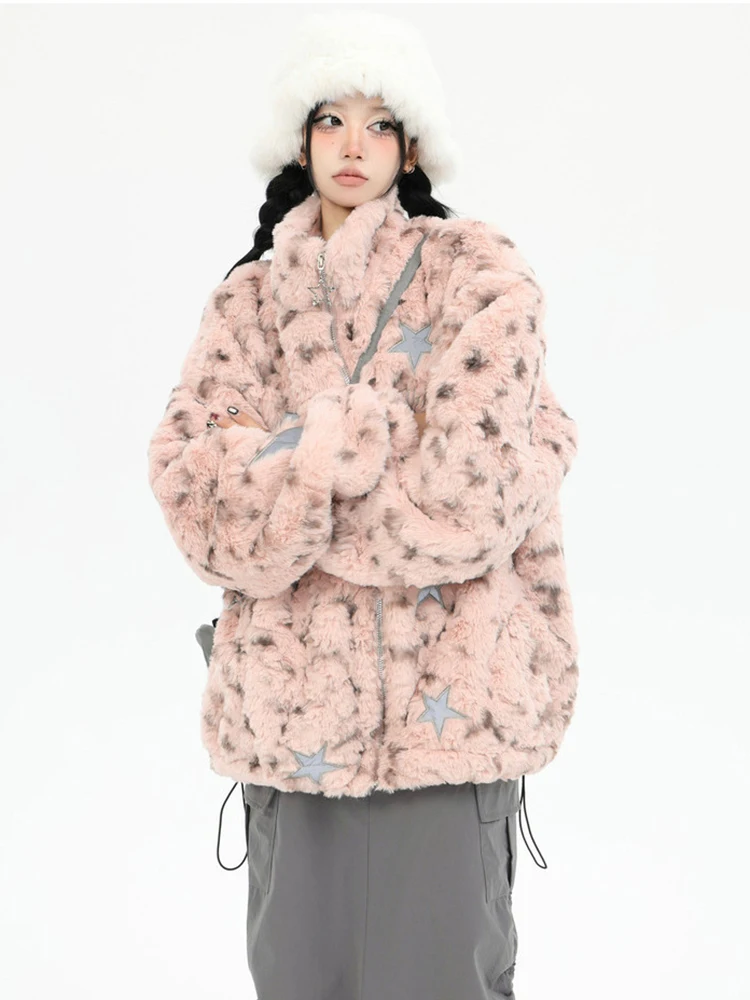 Lautaro Winter Oversized Sweet Colorful Thick Warm Soft Faux Fur Coat Women Long Sleeve Zip Up Cool Fuzzy Fluffy Jacket 2023