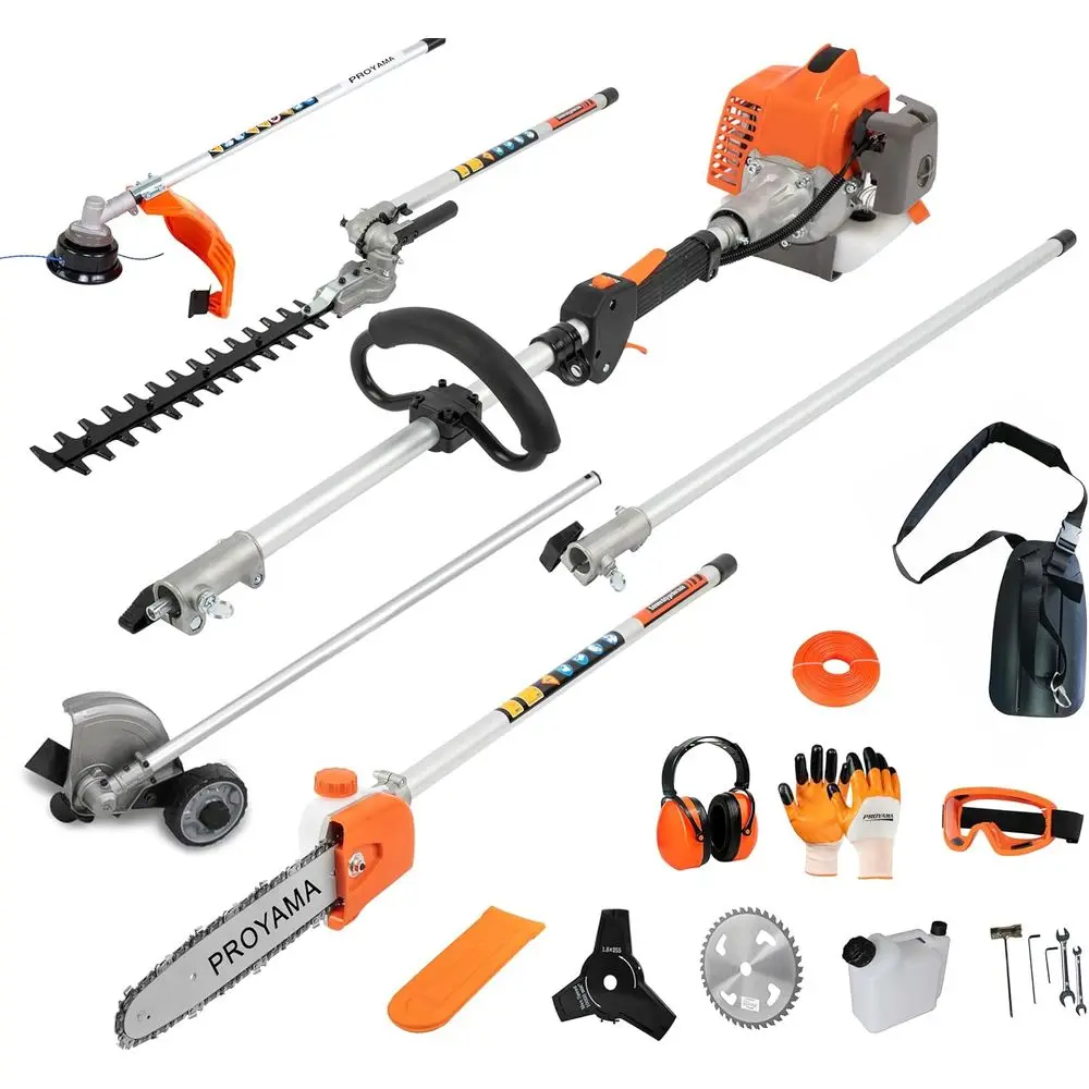 

6 in 1 Multi Functional Combo Kit, 2 Cycle Gas Powered Hedge Trimmer, Weed Eater Wacker, String Trimmer, Brush Cutter, Edger wit