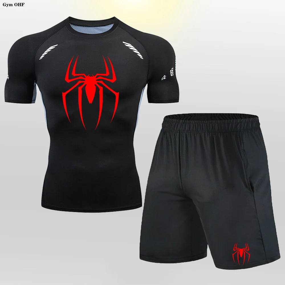 Man Compression Sets Gym Running Shorts T Shirt Fitness Training Mens Tracksuit Short Sleeves Shirts Sport Workout Suit Rashgard