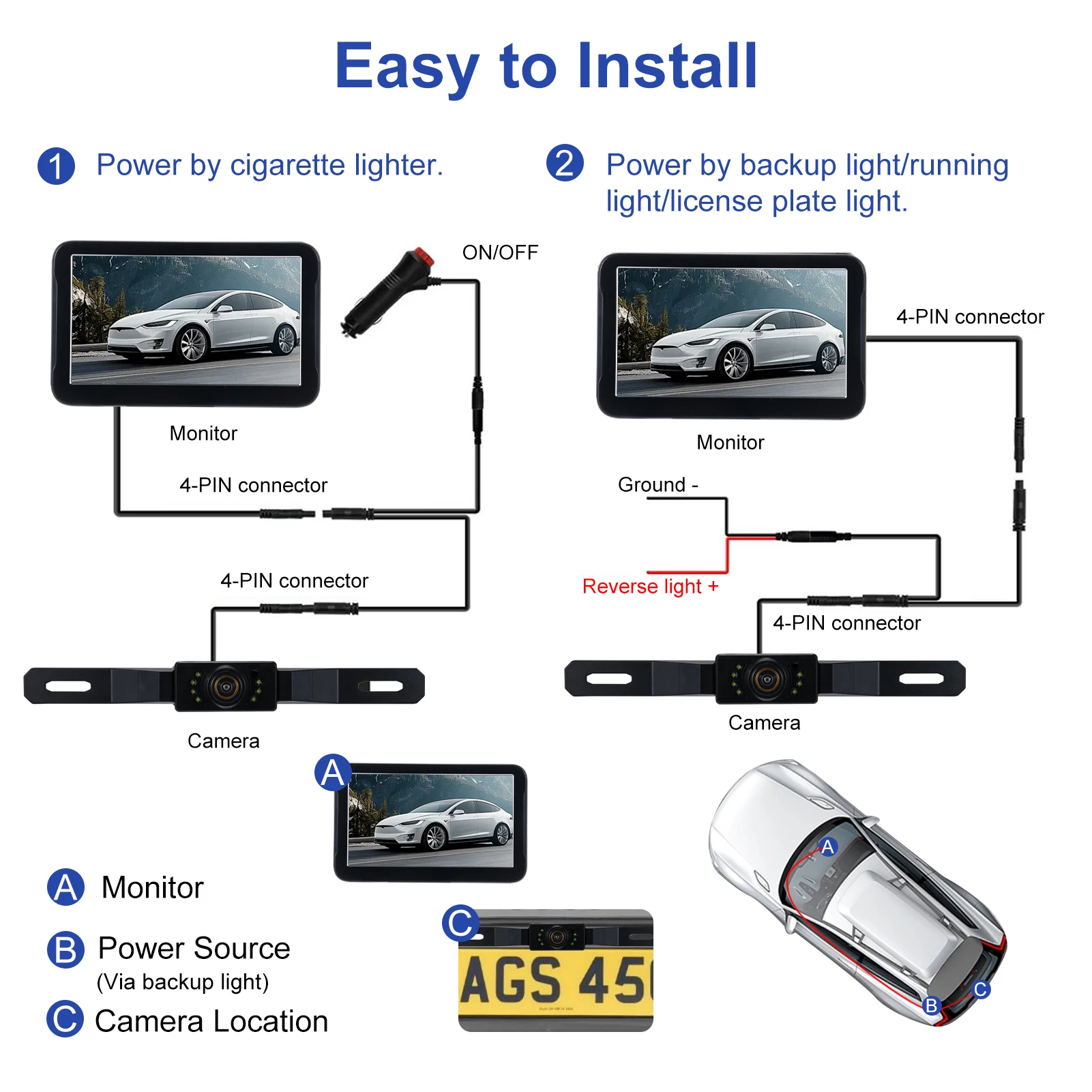كاميرا الرؤية الخلفية المقاومة للماء مع شاشة IPS مقاس 7 بوصات، وكاميرا احتياطية للرؤية الليلية AHD، 150 °   خطوط توجيه واسعة الزاوية وقابلة للتعديل