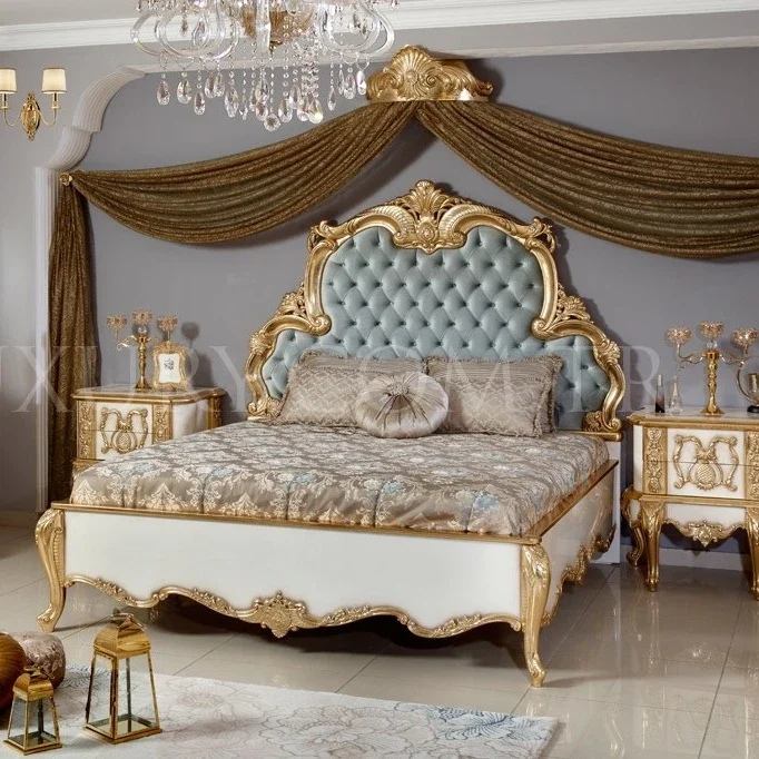 Wooden Craving Noble Luxury Set Furniture Noble Bedroom Sets Classic Italy Home Furniture Antique Wood King Size Bed European