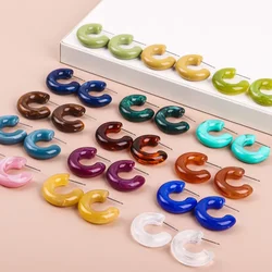 Fashion Geometric Colorful C Shape Acrylic Hoop Earrings for Women Vintage Resin Transparent Round Circle Earring Korea Jewelry