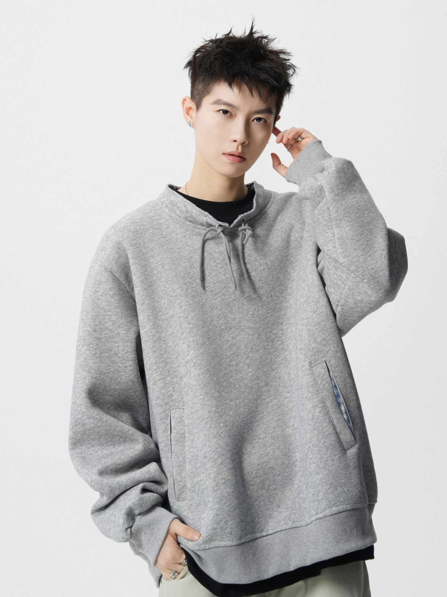 

Мужская толстовка Heavyweight American Cleanfit Deconstructed Loose Fit с воротником-стойкой, осенняя повседневная спортивная одежда