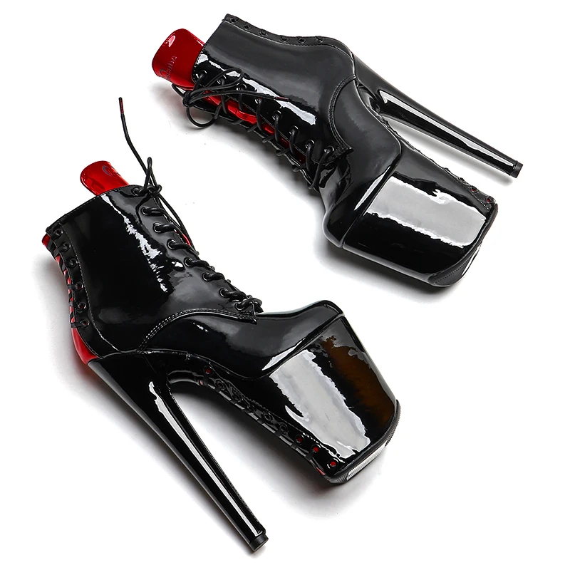Leecabe 20 cm/8 pulgadas charol PU superior moda tacón alto plataforma botas de baile en barra