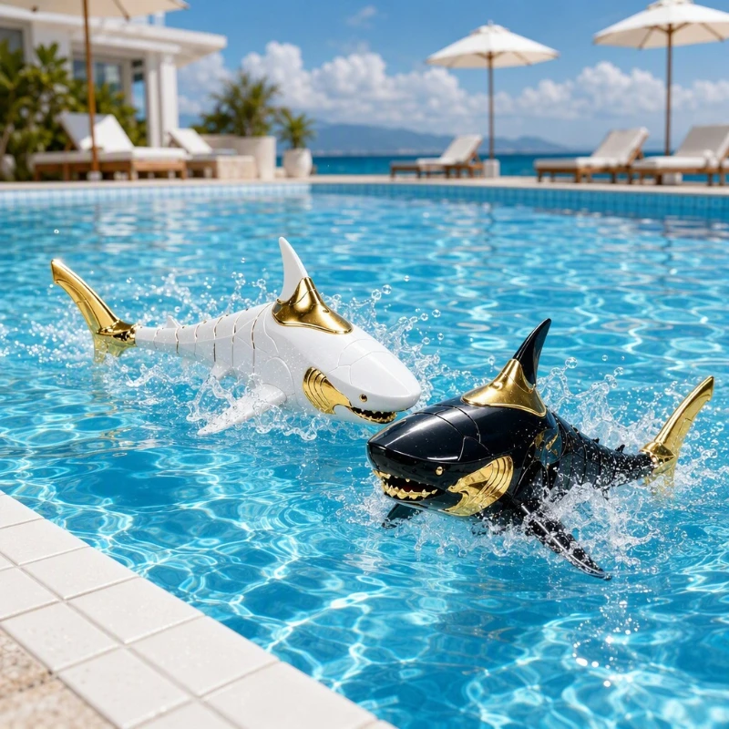 RC Simulated Shark Boat 2.4G Wireless Remote Controlled Electric Swimming Fish Toy with Swaying Body Underwater Model Toy