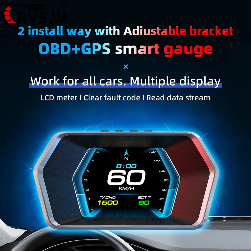 New P17 HUD OBD2+GPS Head Up Display On-board Computer Speed Voltage Oil Temp Water Temp With  Alarm Car Electronics Accessories