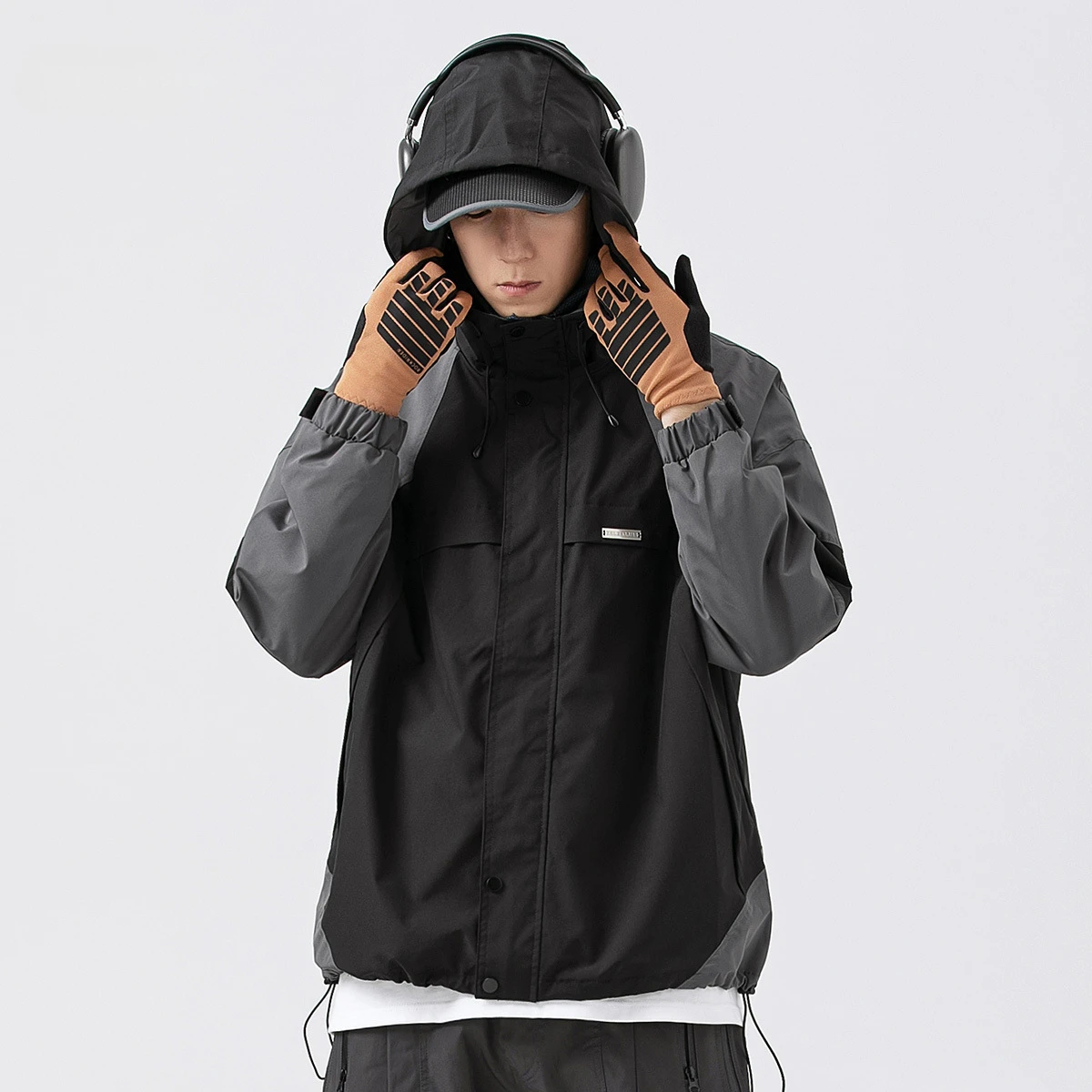 2023 Autumn Windproof Jacket Men Women Contrast Hem Drawstring Big Pockets Hooded Jackets Outdoor Hiking Camping Climbing Coats