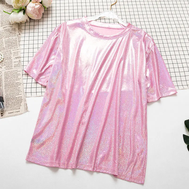 

Bright Silk T-shirt Shiny Short-sleeved Top Ladies Summer Clothes 2022 New Fashion Compassionate All-match Bottoming Shirt