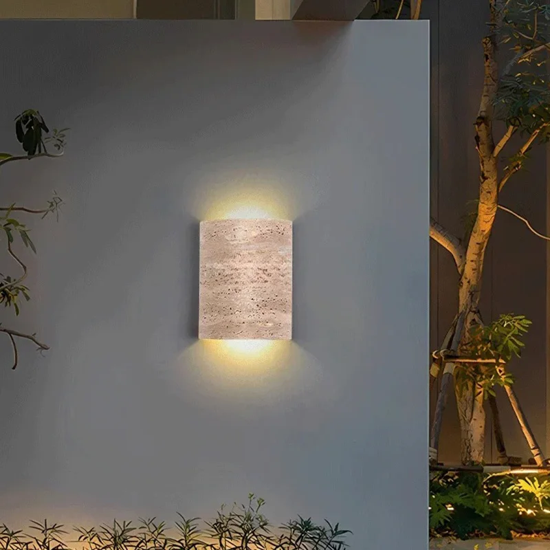 Wabi Sabi Gele Travertijn Wandlamp Natuurlijke Steen Waterdichte LED voor Slaapkamer Binnenplaats Buiten Huisdecoratie Wandlamp