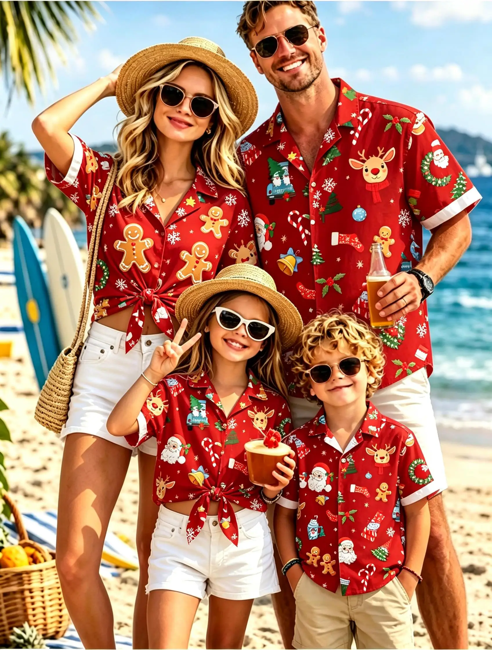 Men Christmas Element Print Hawaiian Shirt Turndown Collar Funny Family Festival Shirts Short Sleeve Casual Tops Mens Clothing