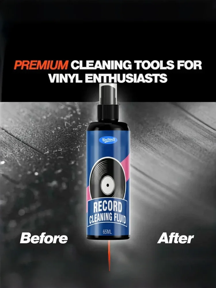 Record Cleaner Kit with 65ml/115ml Spray, Anti-Static Velvet Brush & Stylus Cleaning Tools for Safe Vinyl Turntable Use