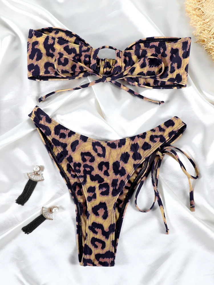 COOBBU Bandeau Swimsuit Women Leopard Print Bikini Sets Two Piece Suits Push Up Beachwear Sexy Bikinis Bandage Bathing Suits