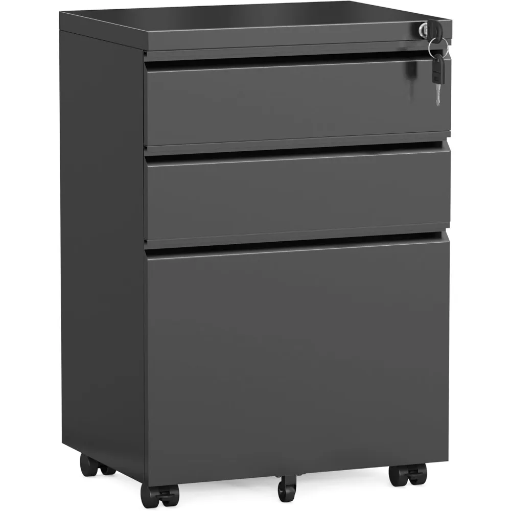 

Mobile File Cabinet, 3-Drawer Rolling File Cabinet with Lock, Metal Under Desk Cabinet for Home Office Fit Letter/Legal/A4 Size