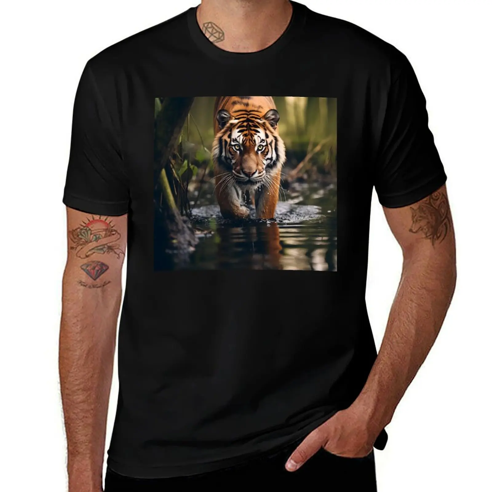 Stunning tiger digital print in a variety of mediums T-Shirt t shirts cotton 100% T-Shirt