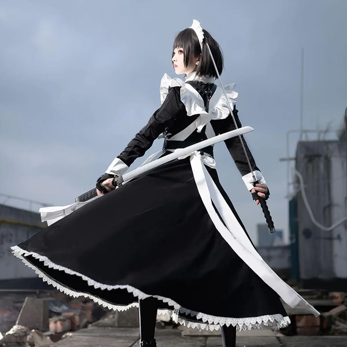 فستان خادمة ياباني لطيف جديد عالي الجودة زي تنكري للخادمة التقليدية مجموعة فستان لوليتا طويل للاستخدام اليومي #4