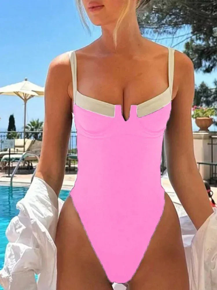 UETEEY 2025 New Summer Swimwear One Piece Swimsuit French Style Vintage Tight One Piece Swimsuit Women Sexy Beach Style Bikini