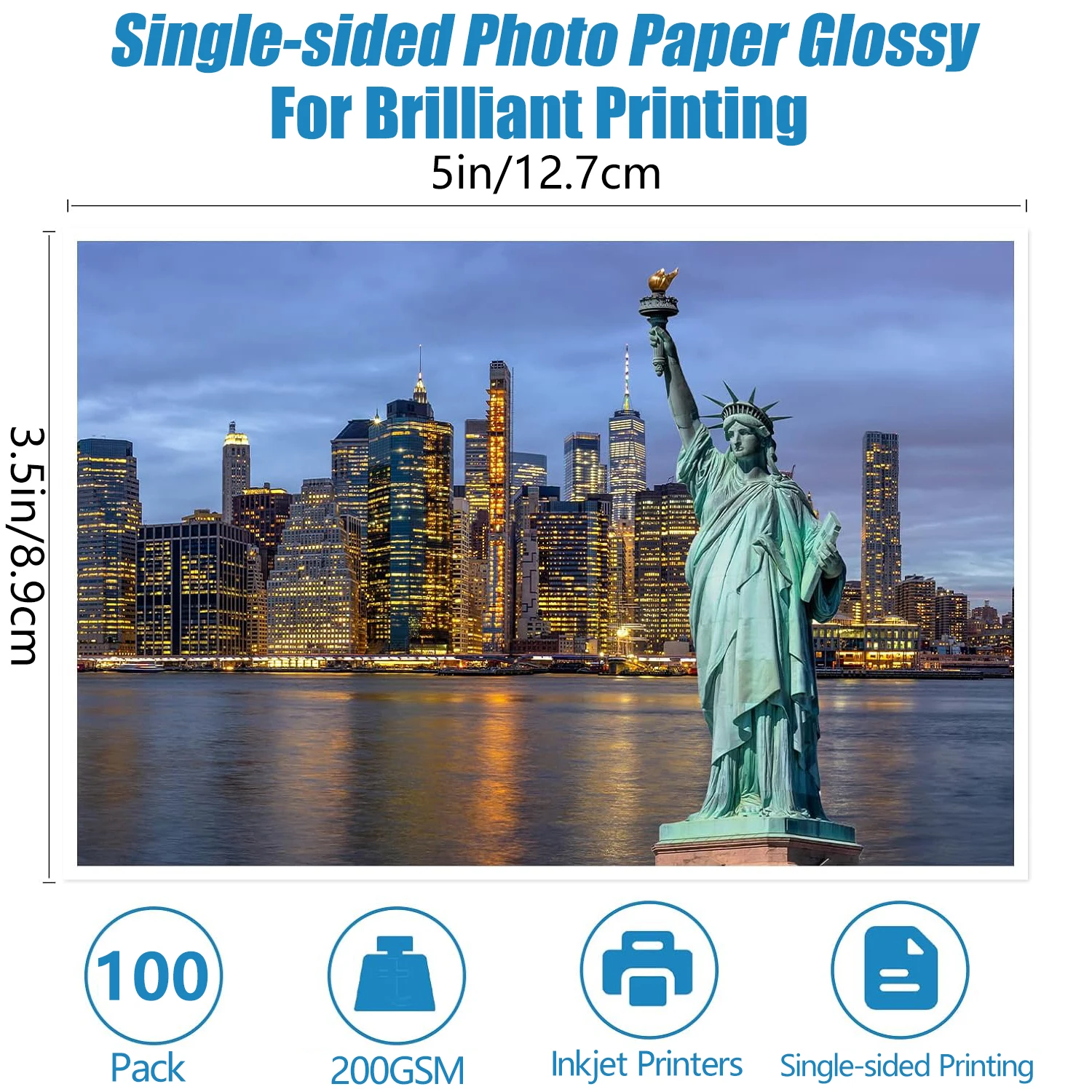 크리온 광택 사진 용지 5x3.5인치 200gsm, 100매 단면, 잉크젯 프린터용, 빠른 건조, 생생한 색상, 밸류 팩