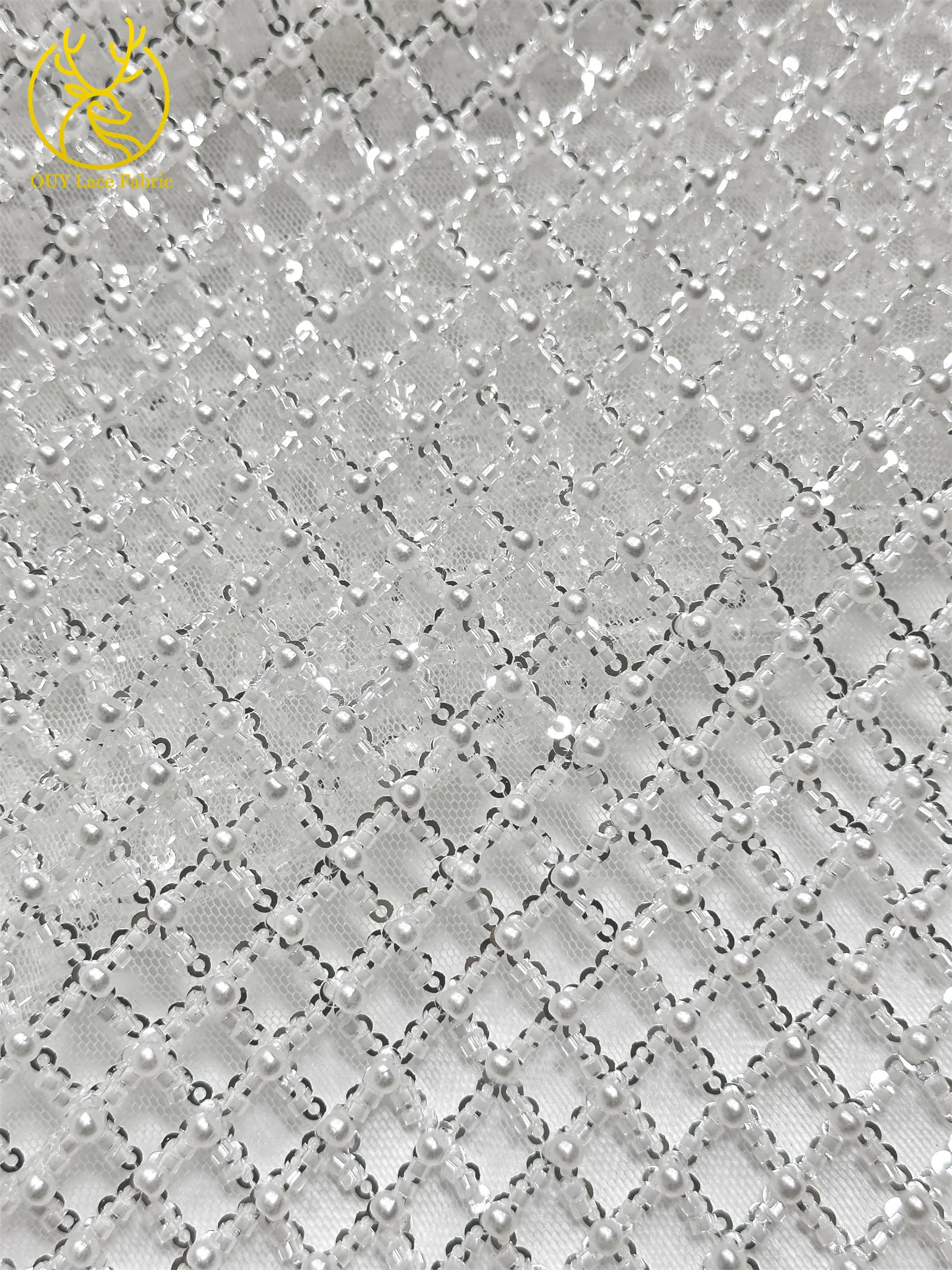 Luxuriöser Partykleid-Spitzenstoff, Tüll-Spitzenstoff mit Perlen, Hochwertiger Pailletten-Netz-Spitzenstoff für Hochzeitskleider, 5 Yards – Detail 15