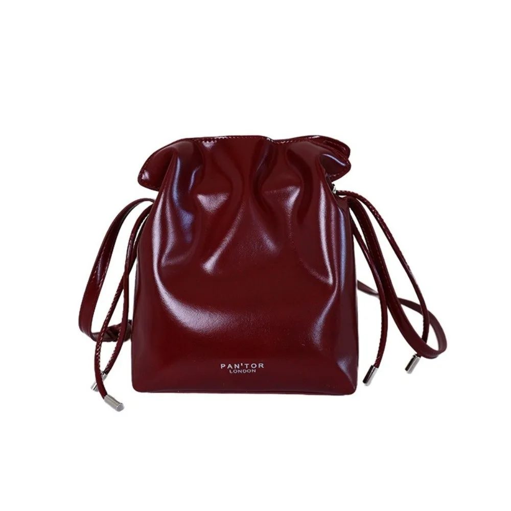 Luxury Cloud Drawstring Bucket Bag PU Leather Lightweight Crossbody Bag Solid Color Soft Mini Shoulder Bag Women