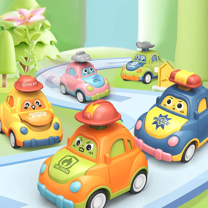 

3-6PCS Cartoon Press and Go City Car Toy Inertial Friction Pull Back Vehicle Montessori Activity Sensory Toy for Baby Toddlers