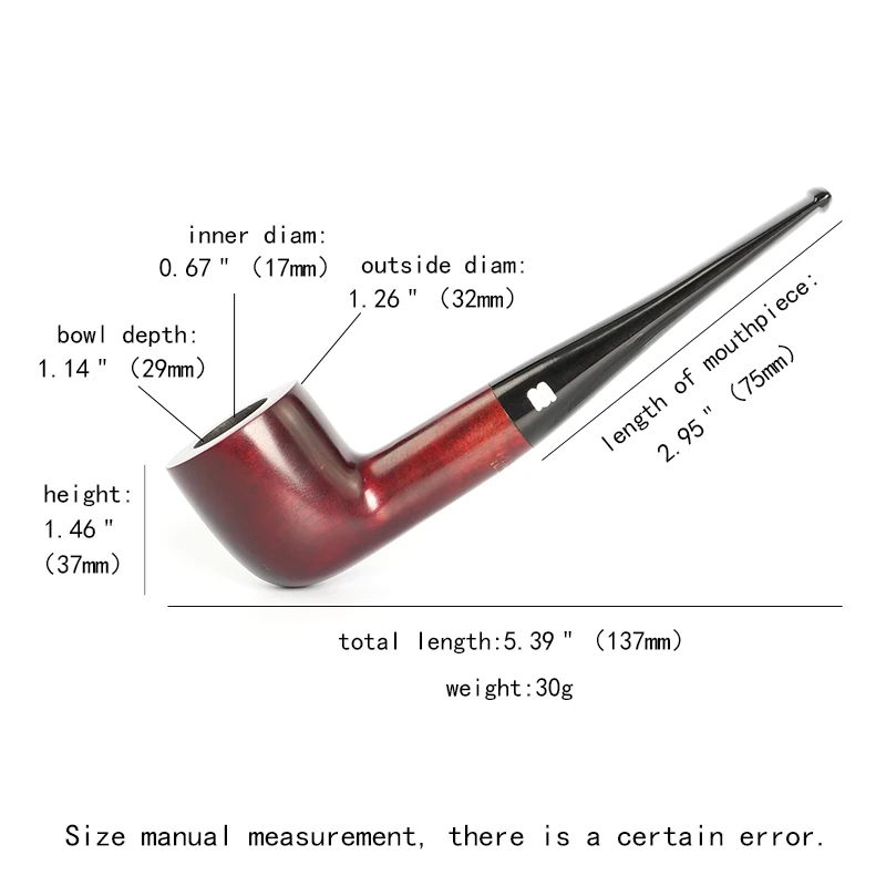 Small Tobacco Pipe ,  Mahogany Tobacco Pipe, Red Smooth Finish, Beginner\'s Pipe，Handmade Wood Pipe 9mm filter ，sandalwood pipe