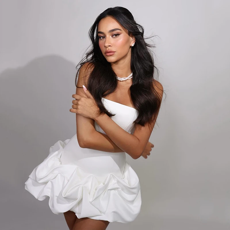 Eightree 2025 simples mini vestidos de casamento branco sem alças curto cetim arco vestidos de casamento boho praia vestido de baile de noiva personalizado