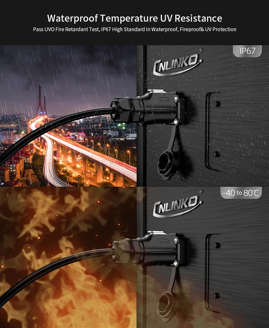 CNLINKO M16 Industrieller Schnellverbinder 3-polig 10A 400V Wasserdicht IP68 PBT Lötanschluss + Panel-Buchse Rückwärtsmontage – Detail 4