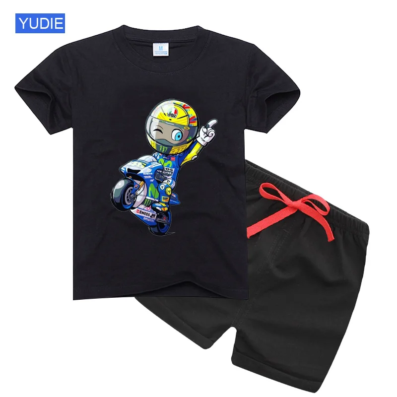 Children's Clothing Cartoon Motorcycle Boys Short Sleeve Shorts 2Pcs Sets for Kids Summer Costume for Girls Tshirt 2-10 Year Set