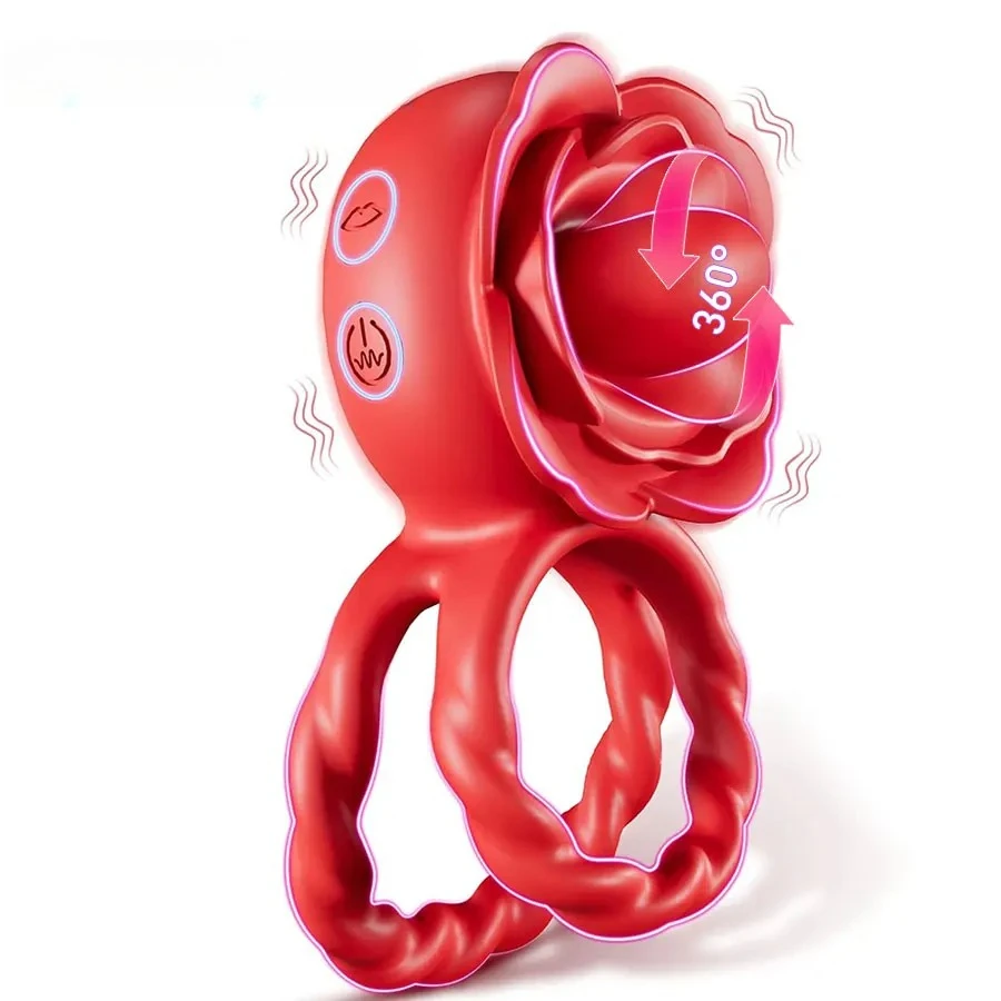 3 IN 1 Rose Shaped Vibrating Cock Ring Female Clitoral Stimulator Vibrators with10 Vibration Modes for Male Training