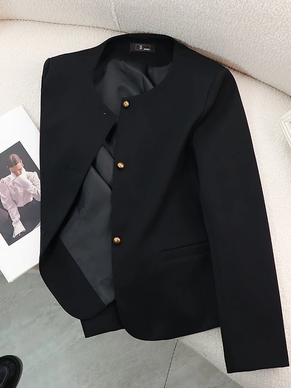 Extra Large Size 300 Pounds Black Suit Jacket for Women Elegant Autumn Winter Versatile Slimming Korean Style Loose Fit Coat
