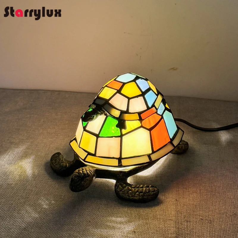 Two Turtles Resin LED Night Light Ocean Animal Bedside Lamp Stained Glass Effect Creative Decor Gift