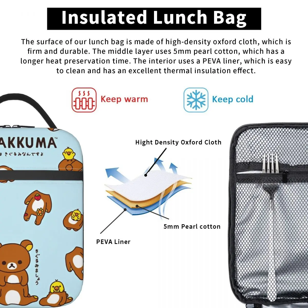 Rilakkuma sacs à déjeuner isolés étanche ours déjeuner conteneur sac isotherme fourre-tout boîte à déjeuner école pique-nique hommes femmes