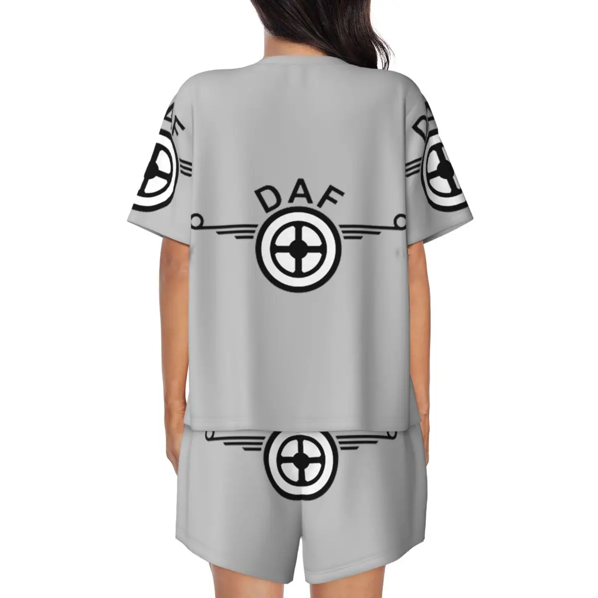 Daf Truck Logo Vector Design Round Neck Short Sleeves Nightdress for Sleeping Sleepshirts Women Loose Pajama Set Short Pants