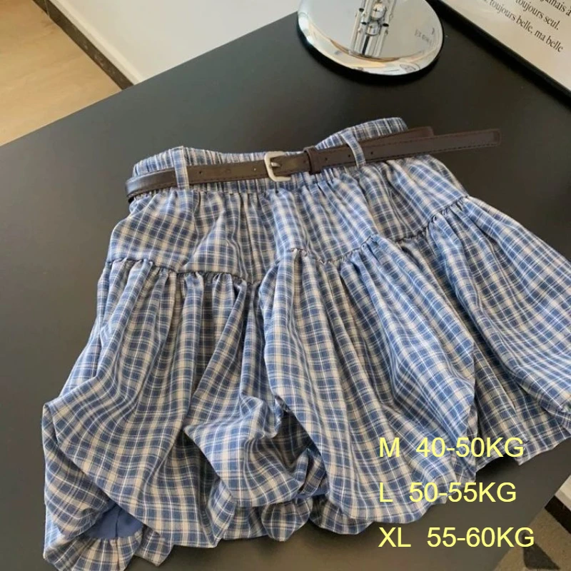 Mini-Ballkleidrock für Damen, Vintage-Karomuster mit integrierten Shorts, Faltenrock mit Puffsaum, A-Linie, schlankmachender, flauschiger kurzer Rock (ohne Gürtel) – Detail 1