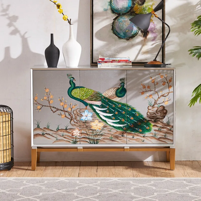 Peacock Cabinet All Solid Wood Light Luxury Xuan Cabinet Living Room Locker High-end Edge Cabinet Silver Package
