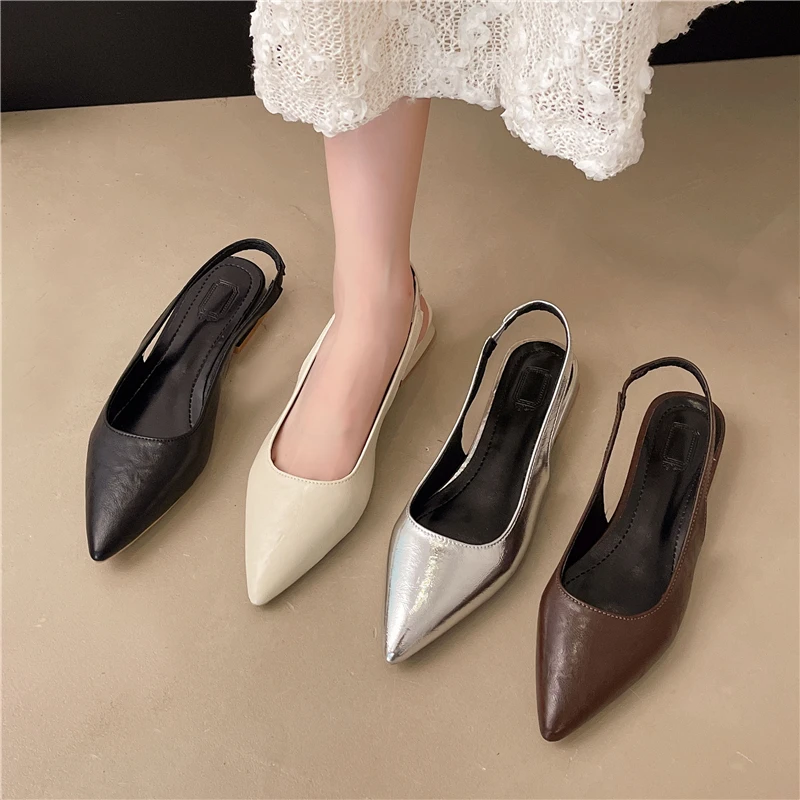 

Women's Genuine Leather Pointed Toe Slingback Slip-on Flats Sandals Soft Comfortable Casual Female Summer Daily Footwear Shoes