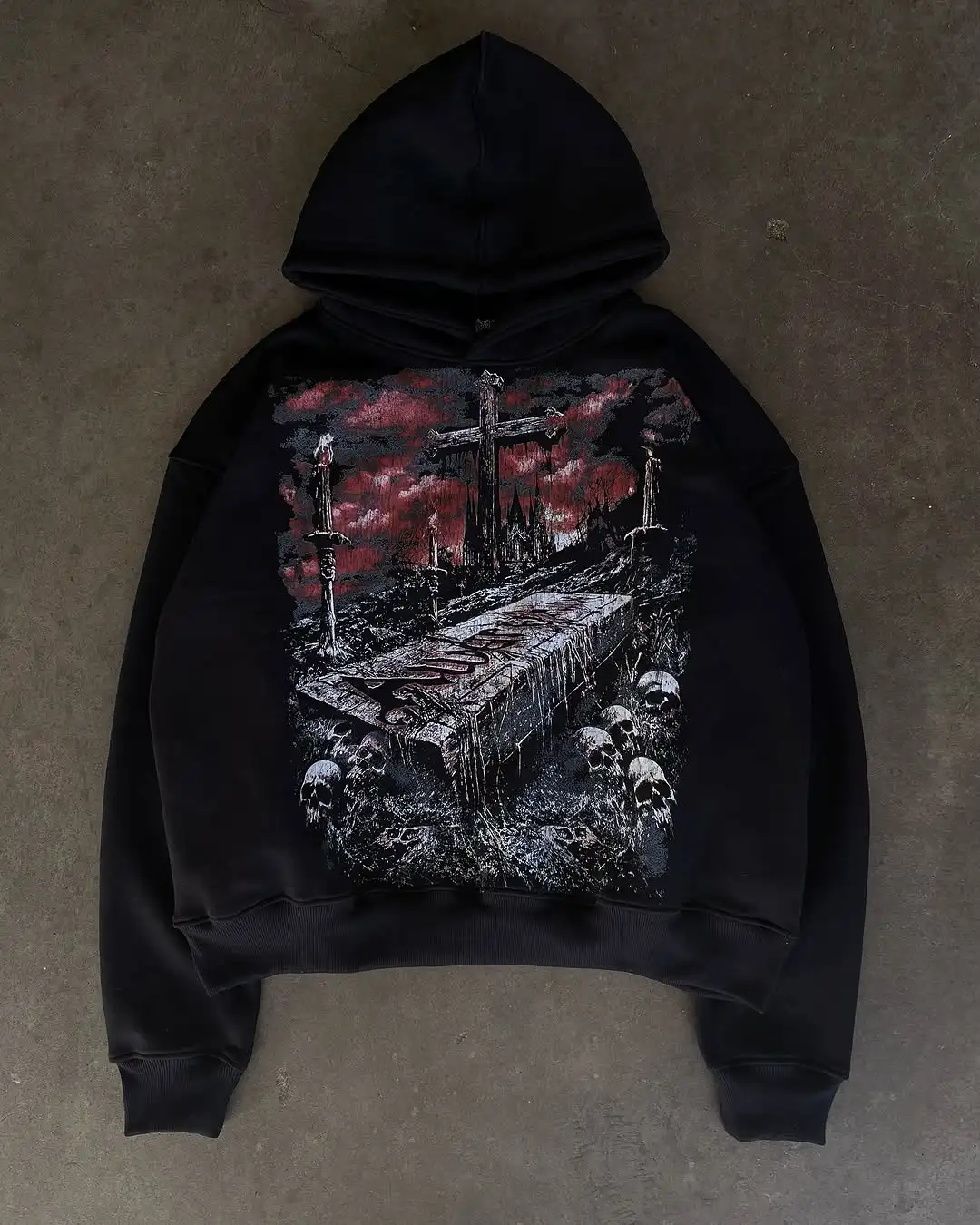 Rua gótico escuro estilo horror sangrento personalidade arte pintura cena impressão velho moletom com capuz masculino compras diárias populares esportes topos