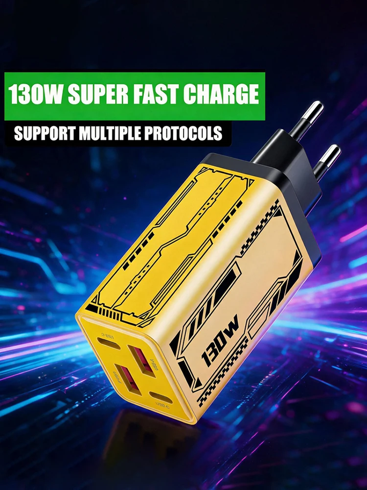 130W Type C PD Universal Charger 4-in-1 Charging Phone Power Adapter EU/US/UK Plug Charge Wall Charger For iPhone Samsung Xiaomi