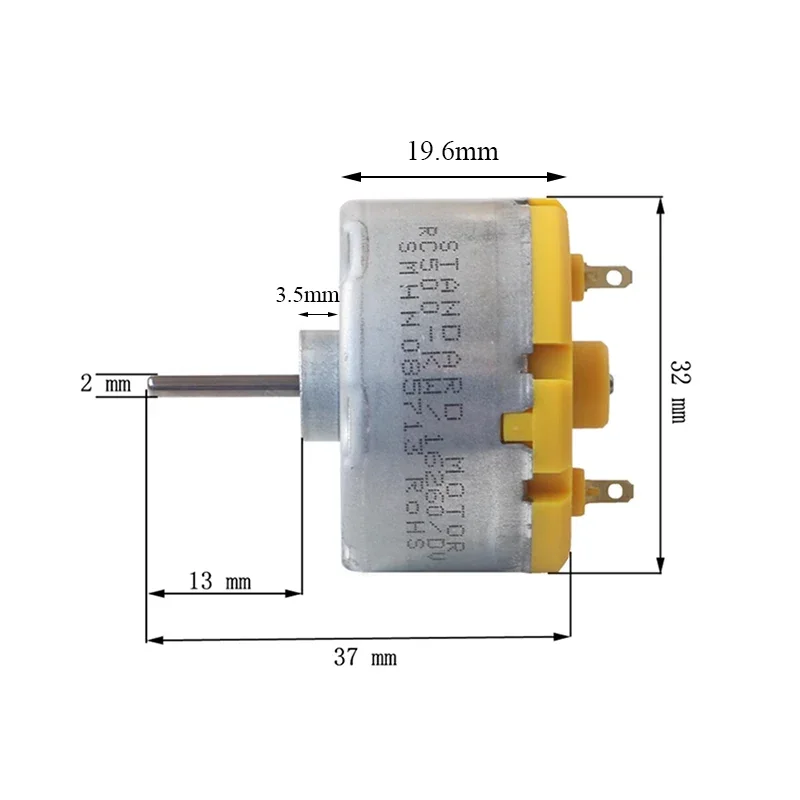 Standard Motor RC500-KW/16260 DC 6V 9V 12V Mini 32mm Diameter Round Spindle Motor Long Shaft for Sweeper Robot Fragrance Machine