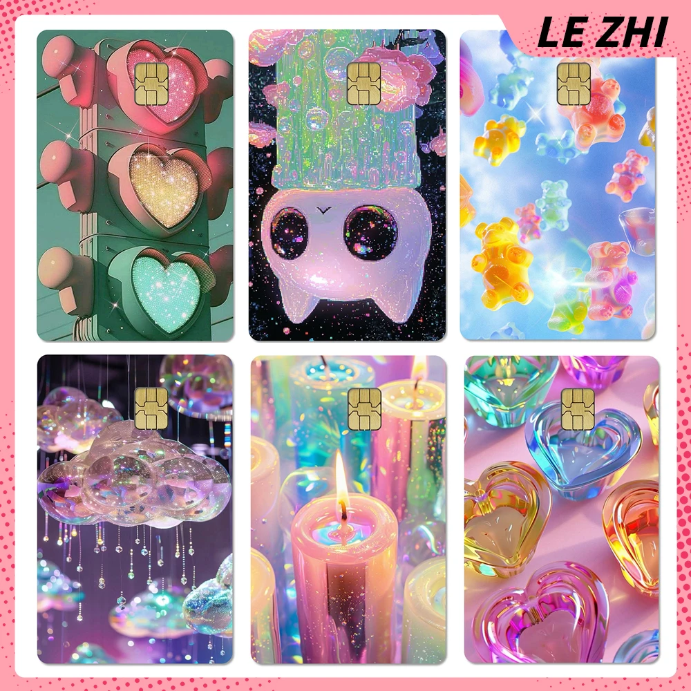 

Dreamy Neon Lamp Credit Card Bank Debit Bus Card Sticker Colorful Sparkle Diamond Flowers Sky Clouds Film Cover Skin Sticker