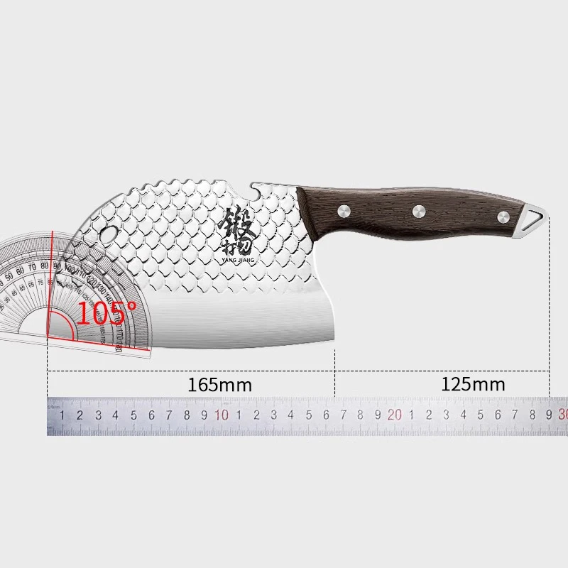 New Kitchen Mincing Knife, Stainless Steel Scale Pattern Forged Chef's Meat Cleaver, High Hardness Vegetable Slicing Knife