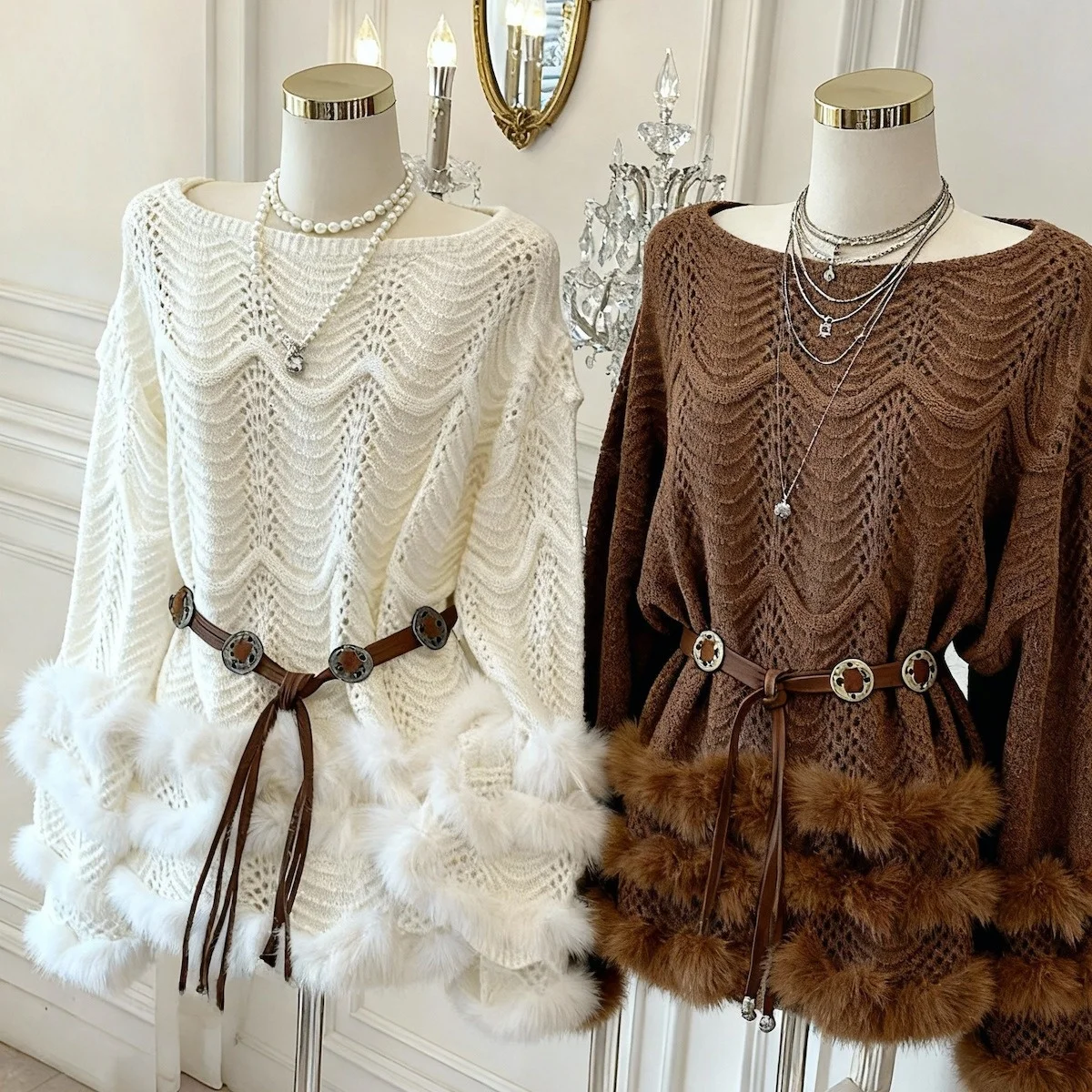 

Женская трикотажная юбка-свитер с высокой талией в стиле ретро Plu Splicing Long Sve, осенне-зимняя новинка, S...