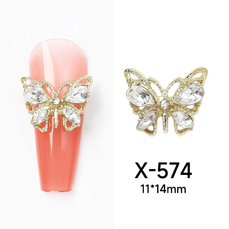 Nuevos accesorios para uñas de mariposa, piedras preciosas de diamante con incrustaciones de Metal, purpurina hecha a mano, juego de aleación de circón de imitación, polvos acrílicos