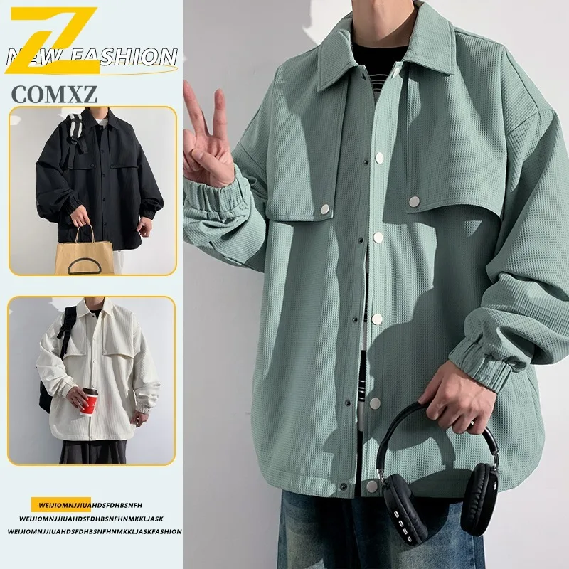 

COMXZ 2025 Мужская куртка в японском стиле с вырезом на воротнике, повседневное модное универсальное молодежное осеннее модное пальто в уличном стиле