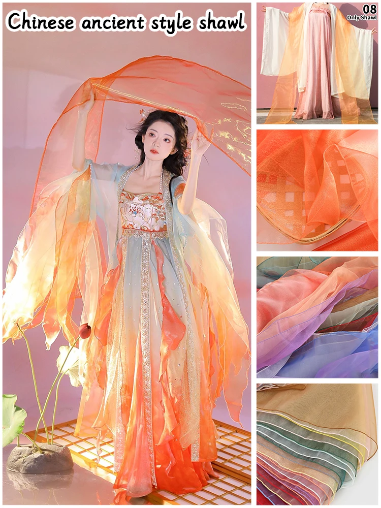 Chinese oude danskostuum 4M traditionele opera streamer Hanfu lange sjaal Dunhuang Fairy Dance podiumvoorstelling zijden lint - afbeelding 2