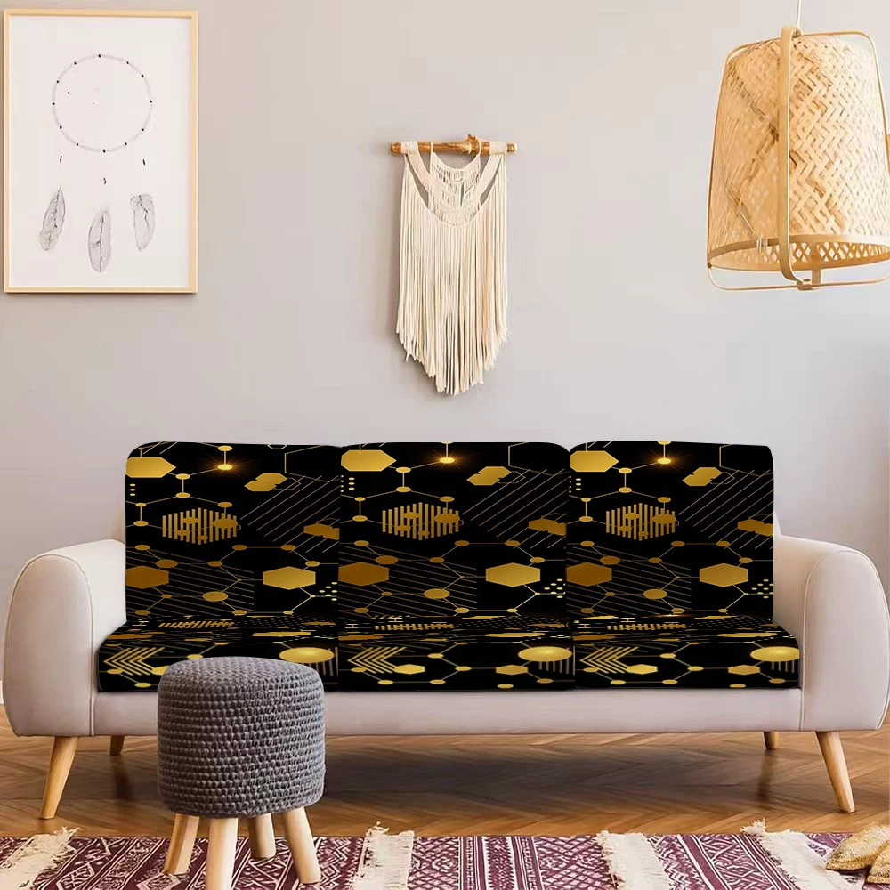 Summer Outdoor Sofa Cover, Luxurious Gold Patterned Elastic Couch Cover, Milk Silk Fabric, Pet - Friendly,