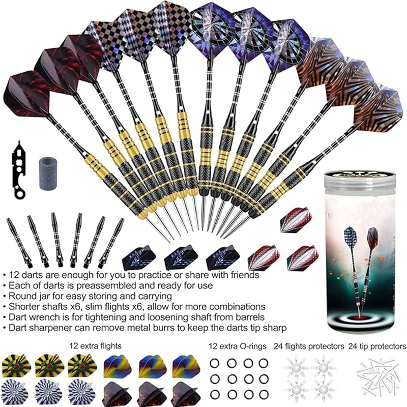 

Набор из 12 дротиков с металлическими наконечниками 20г и 24г, профессиональные дротики с металлическими наконечниками и инструмент для заточки, алюминиевый стержень, латунный корпус дротика